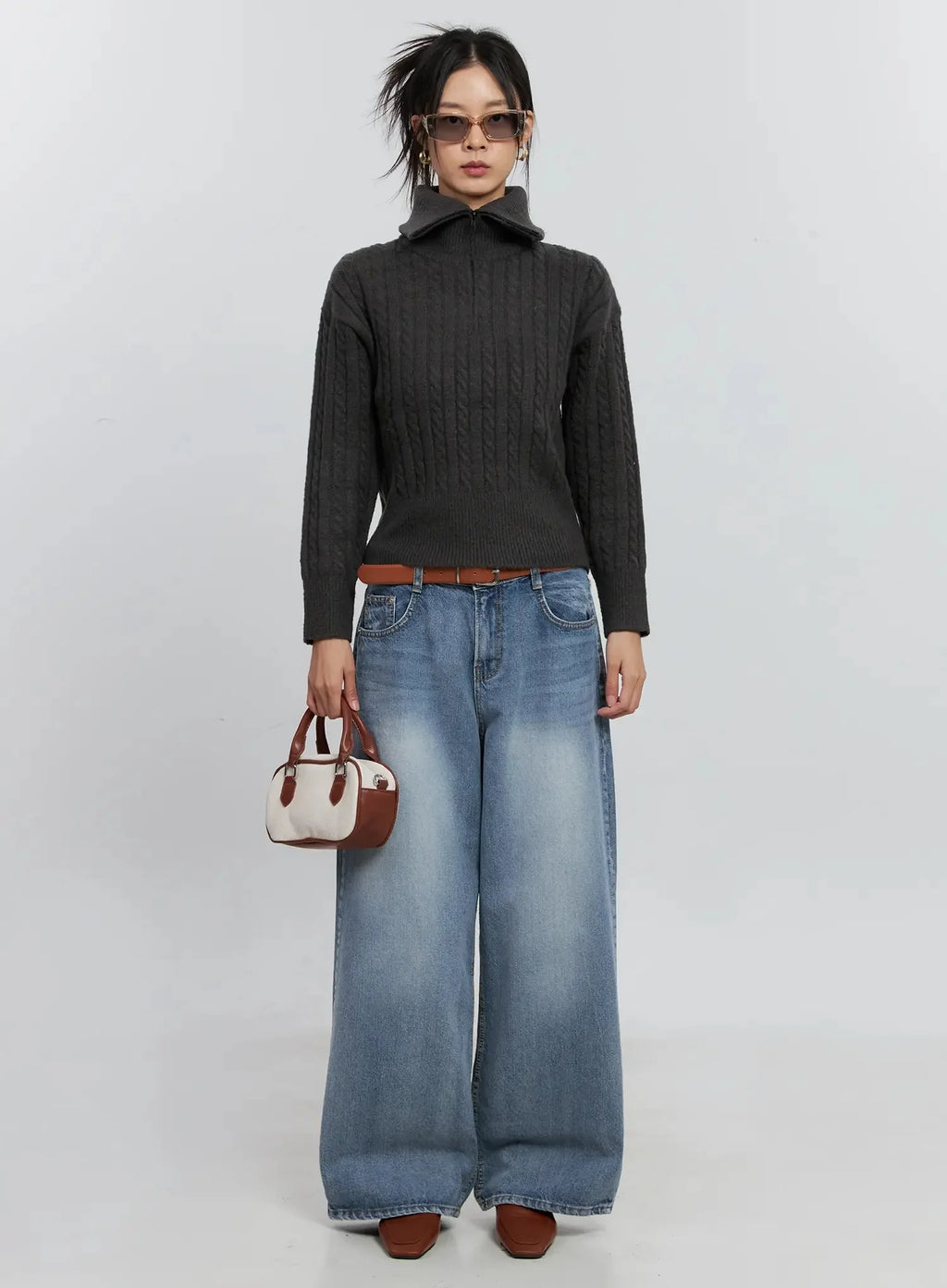 Cable-Knit High-Neck Zip-Up IS515