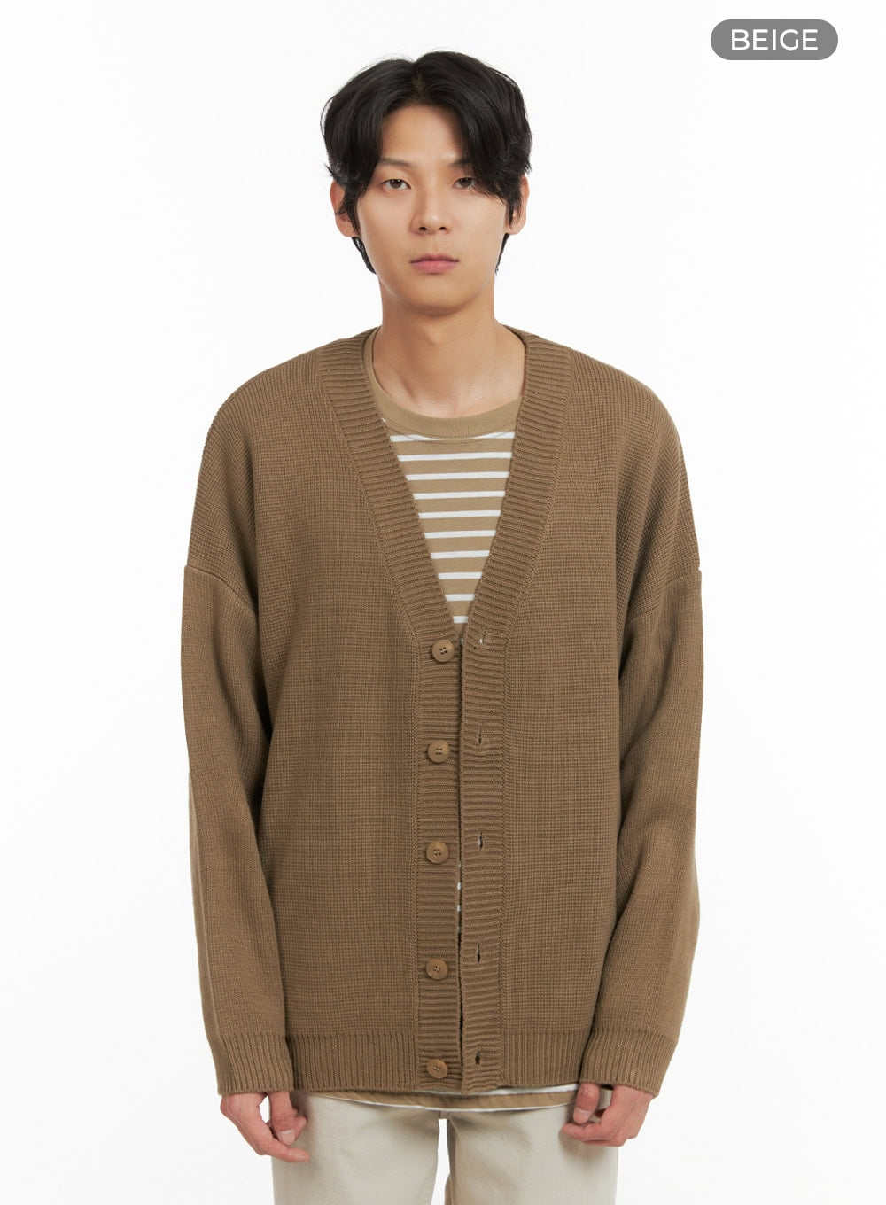 Men's Oversized Buttoned Cardigan (Beige) IY410