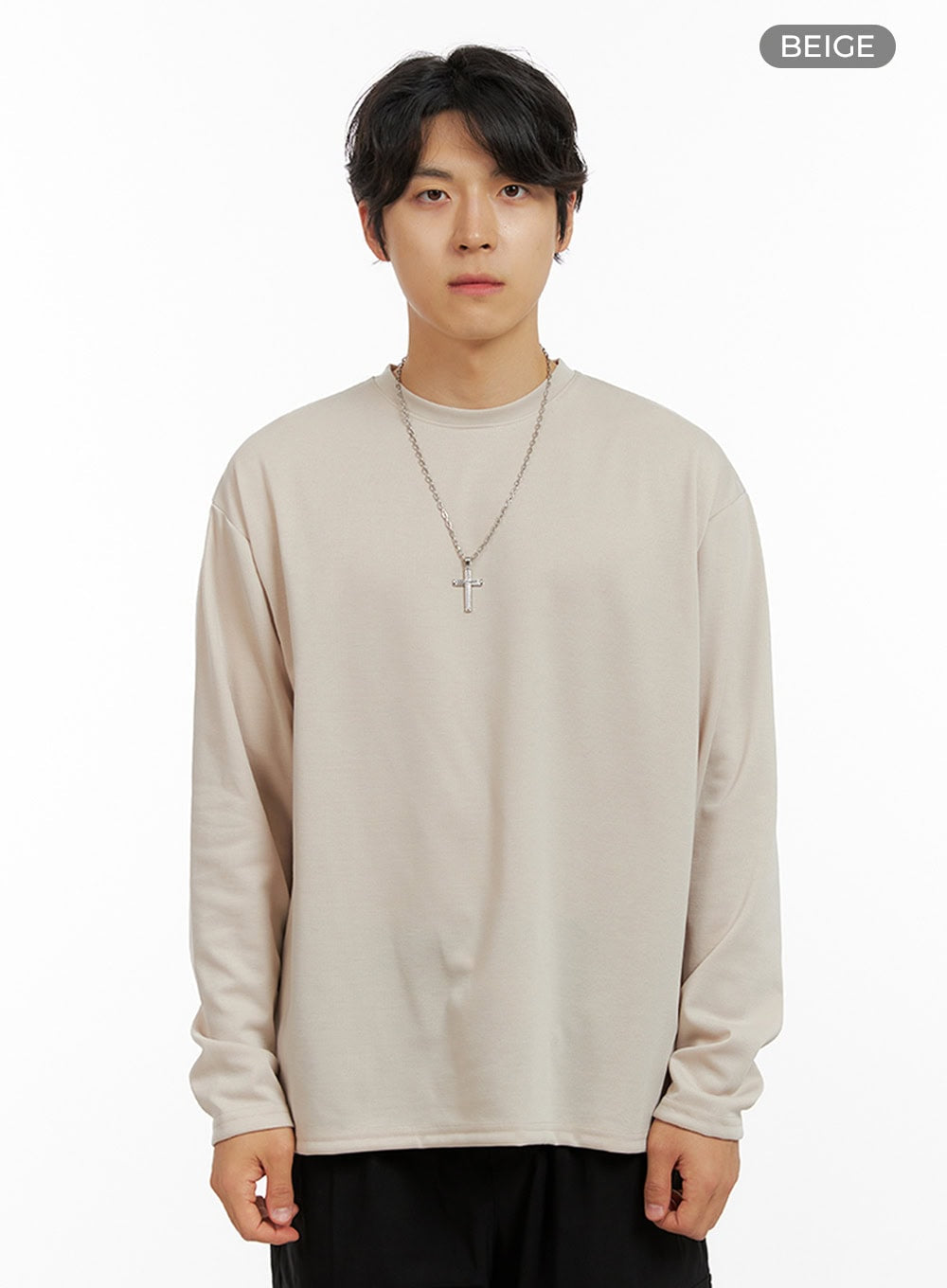 Men's Loose Round Neck Long Sleeve (Beige) IG409