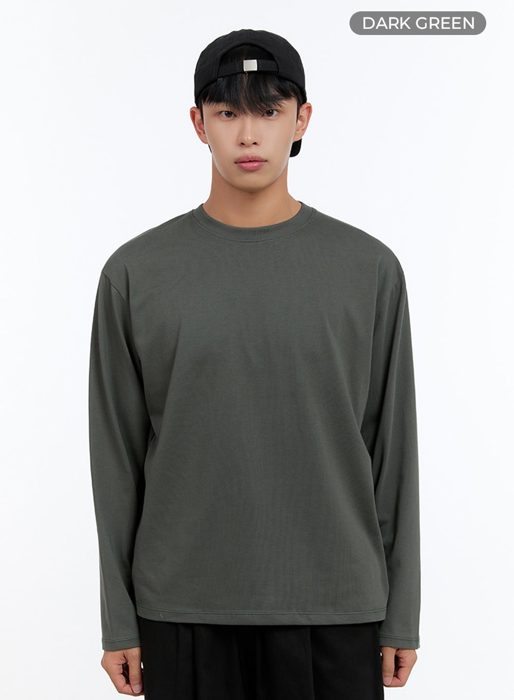 Men's Basic Cotton Long Sleeve T-Shirt (Dark Green) IS412