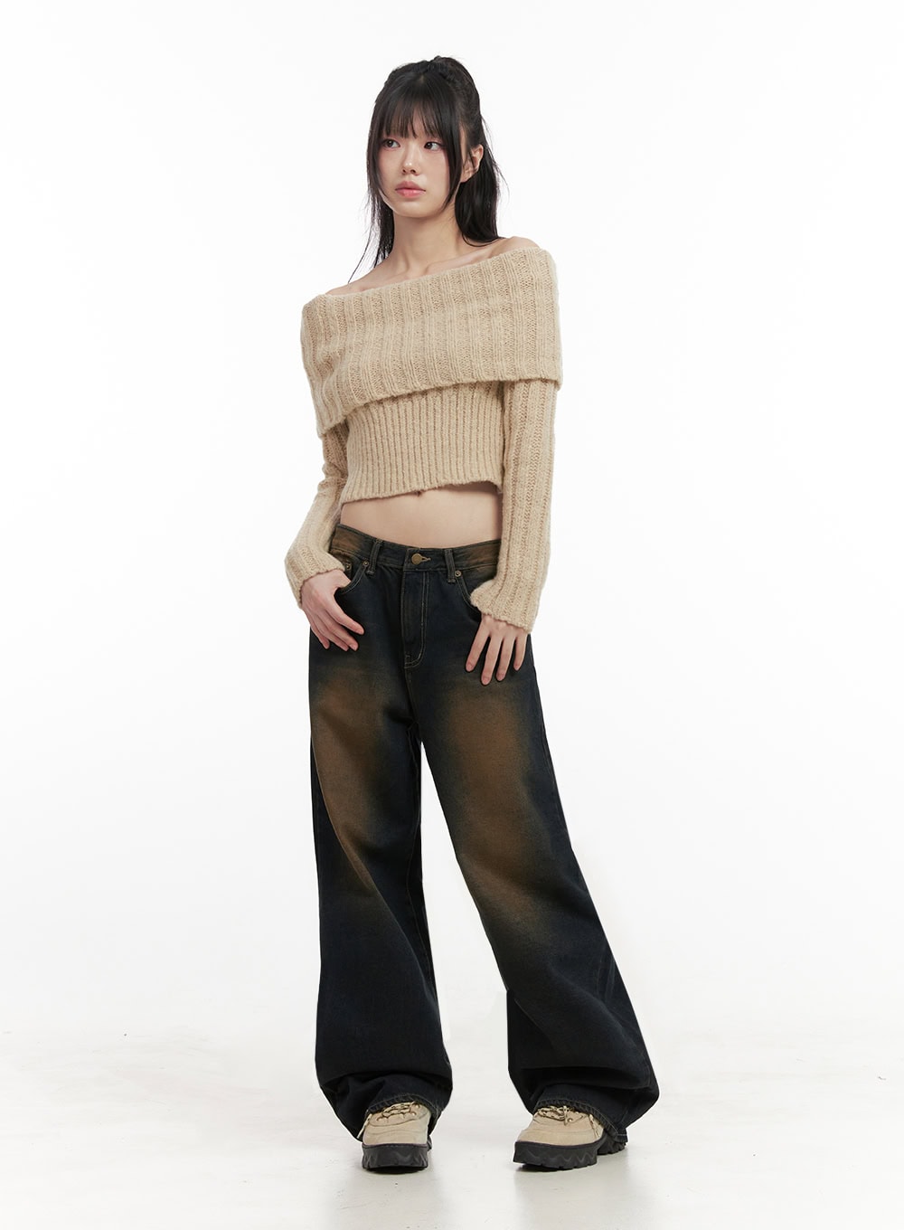 Slim-Fit Off-Shoulder Sweater ID402