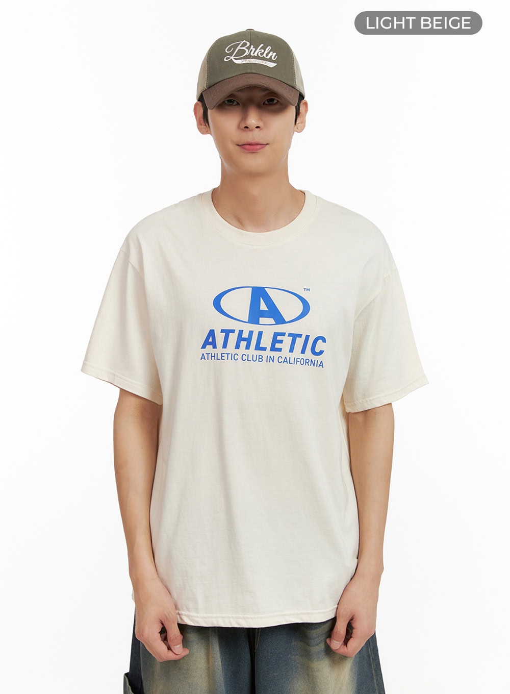Men's Graphic Round Neck T-Shirt (Light Beige) IL404