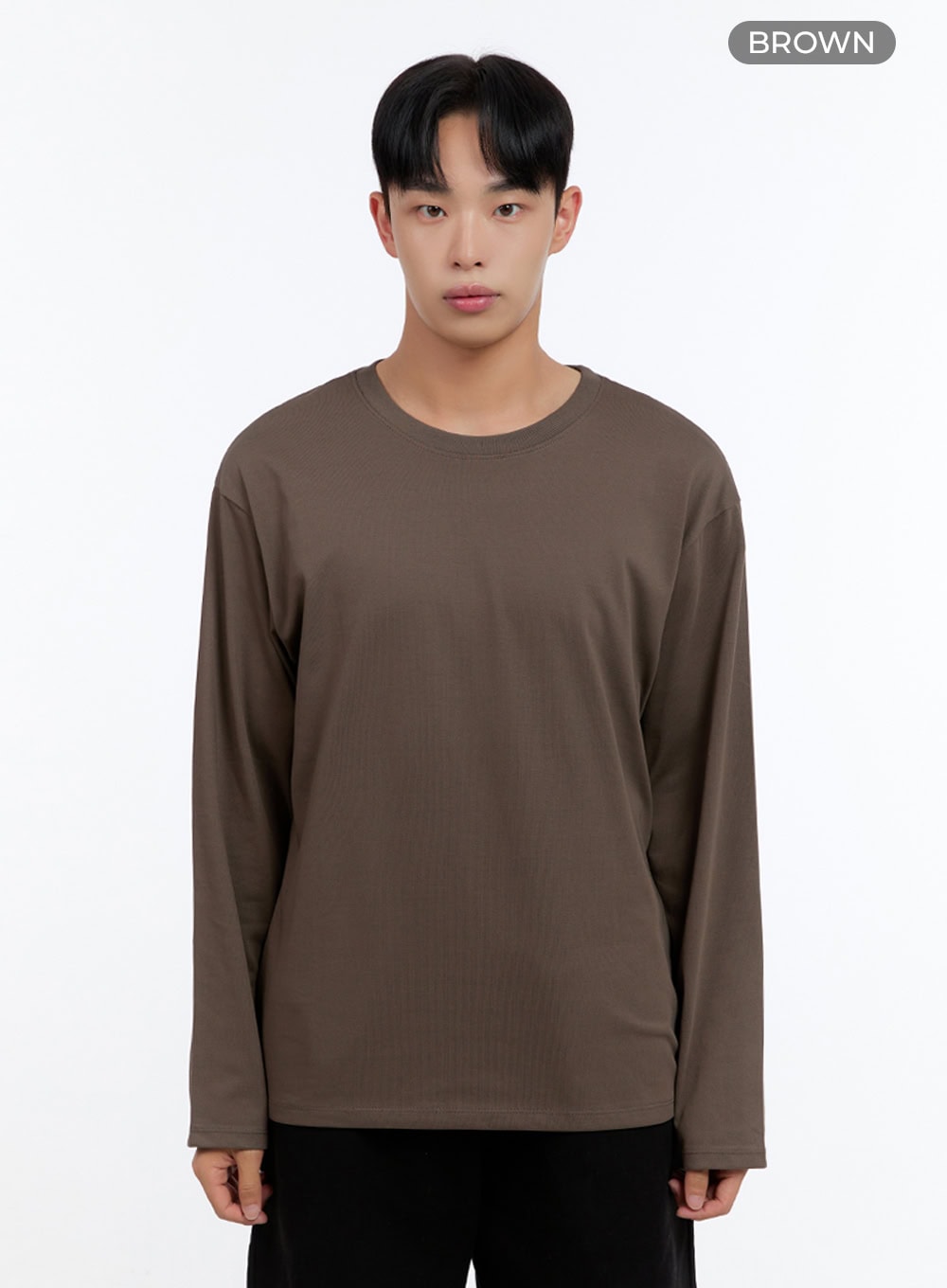 Men's Basic Cotton Long Sleeve T-Shirt (Brown) IS412