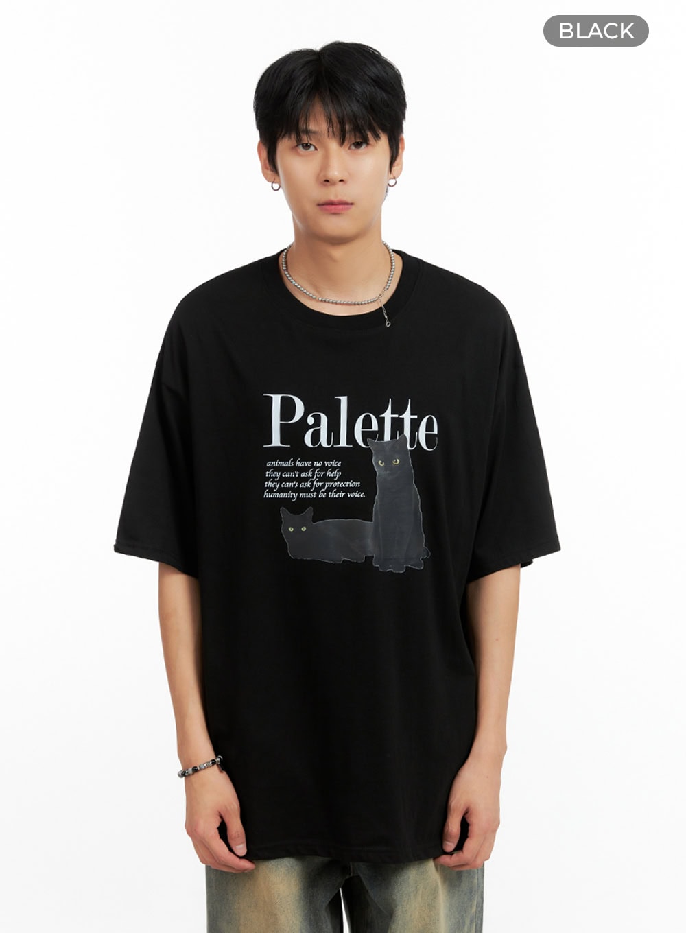 Men's Round Neck Graphic T-Shirt (Black) IG402