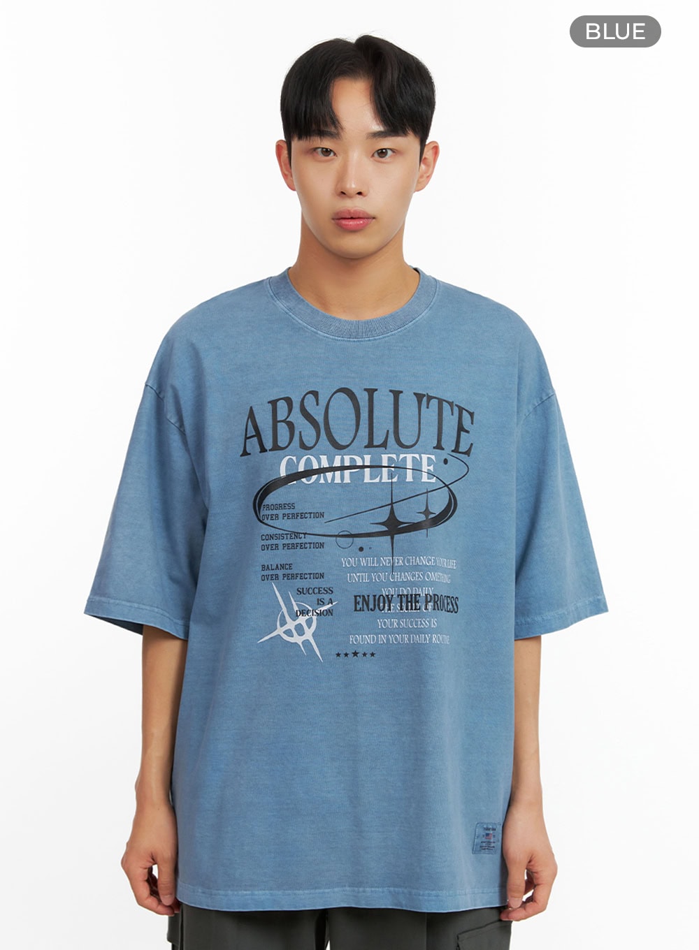 Men's Cotton Lettering Oversized Graphic Tee (Blue) IU414