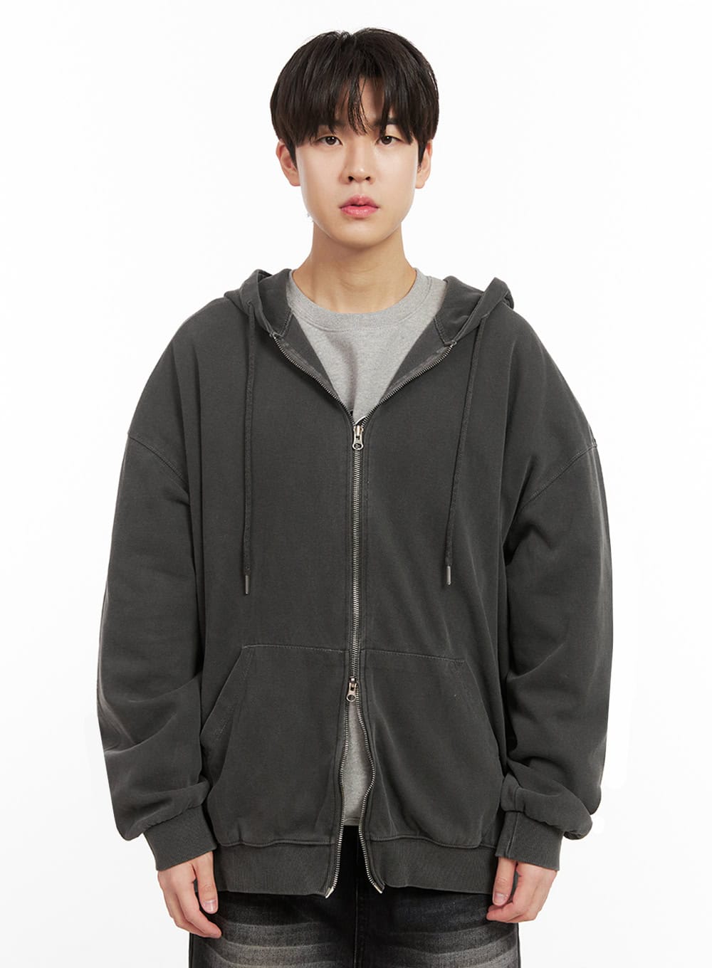Men's Oversized Washed Zip-Up Hoodie IJ517