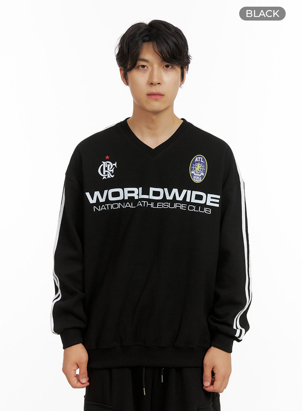 Men's Graphic V-Neck Sweatshirt (Black) IG409