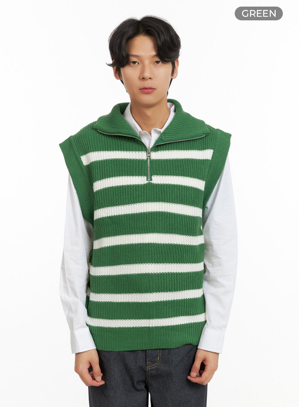 Men's Half Zip-Up Stripe Vest IY424