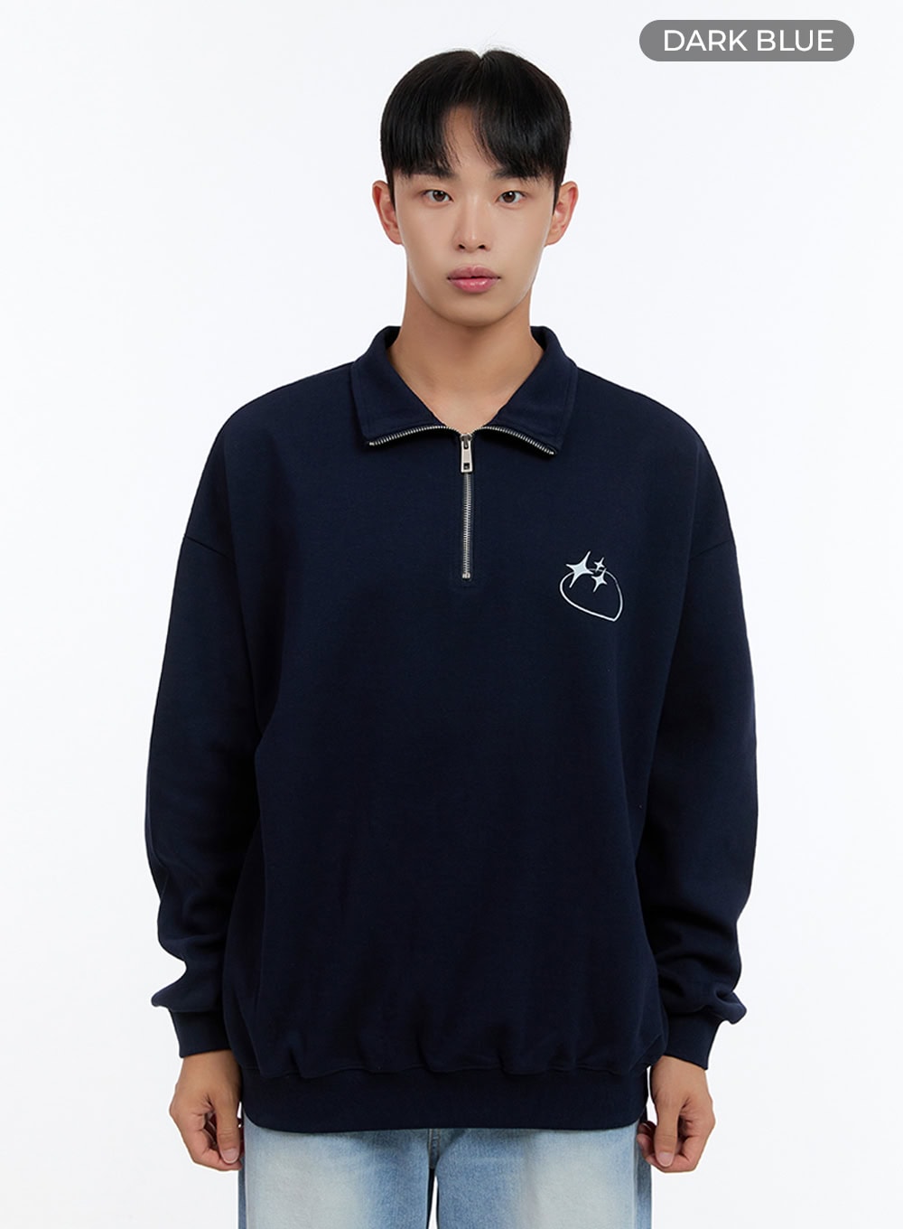 Men's Classic Cotton Half-Zip Graphic Hoodie (Dark blue) IS413