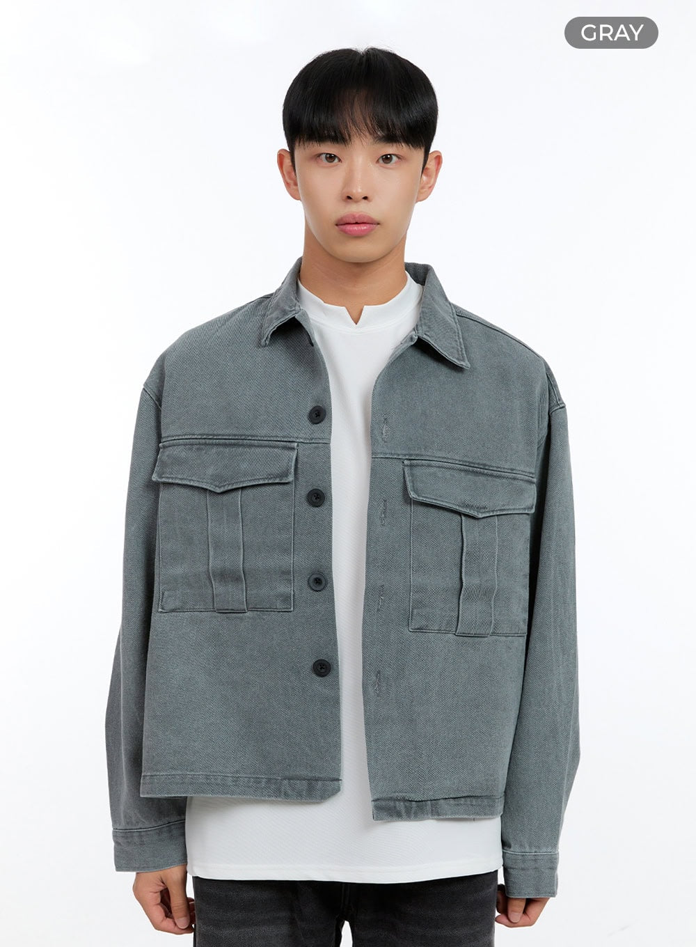 Men's Washed Crop Pocketed Cotton Jacket IG422