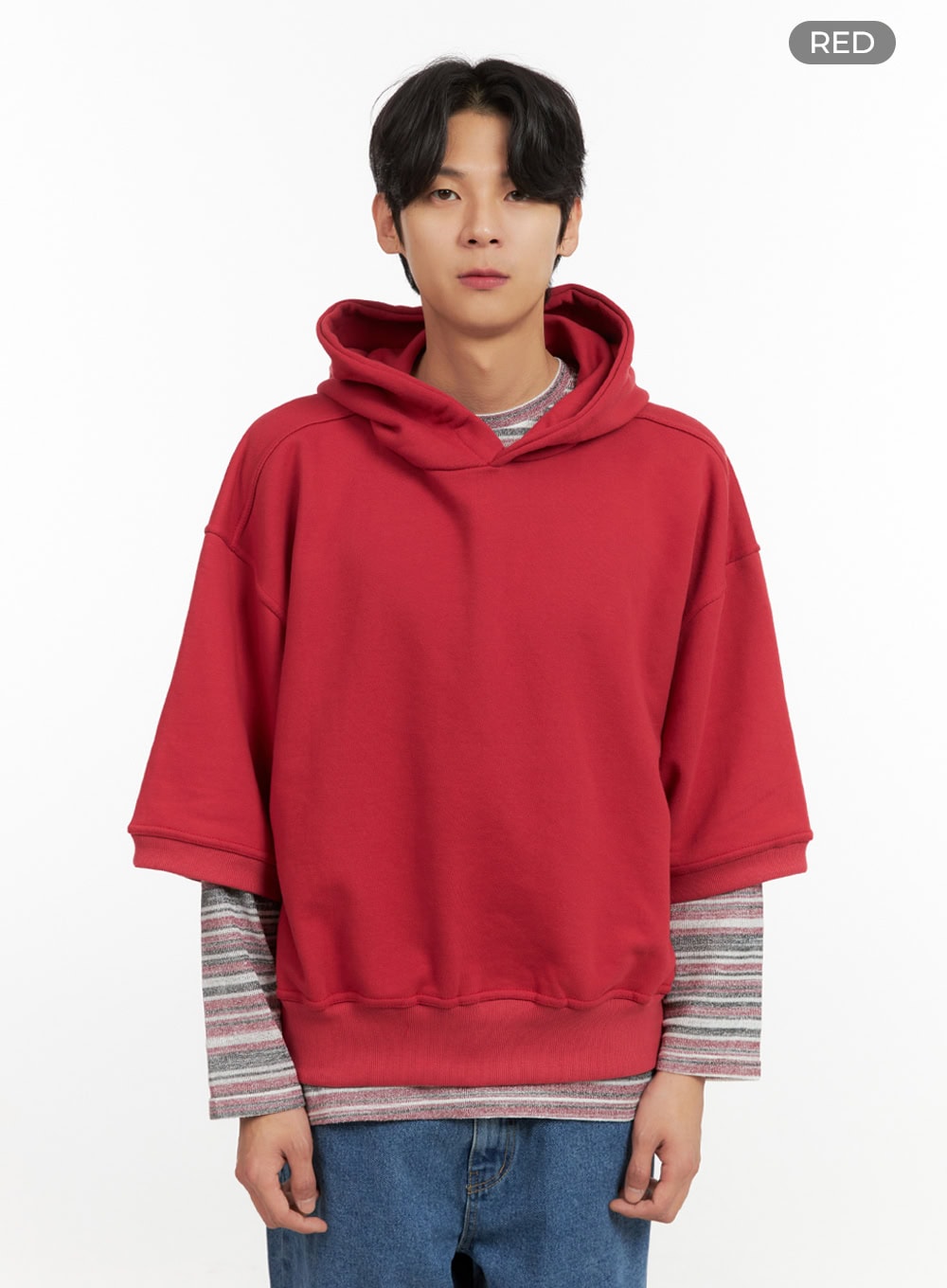 Men's Cozy Boxy Fit Hooded Sweatshirt (Red) IU405