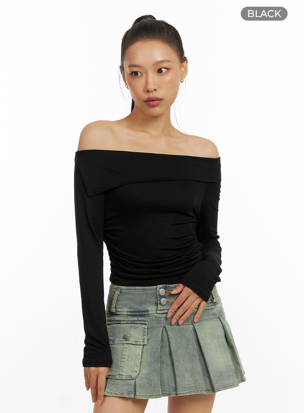 Slim Off-Shoulder Long Sleeve Top IG405
