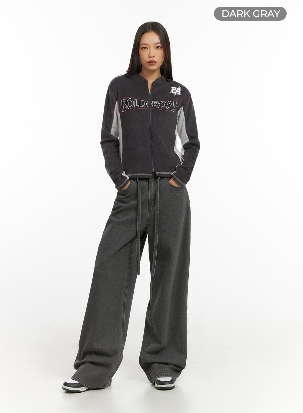 Dark gray Polyester Slim Fit Hoodie IO409