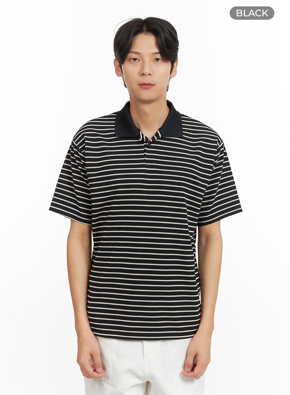 Men's Striped Collar T-Shirt (Black) IY431