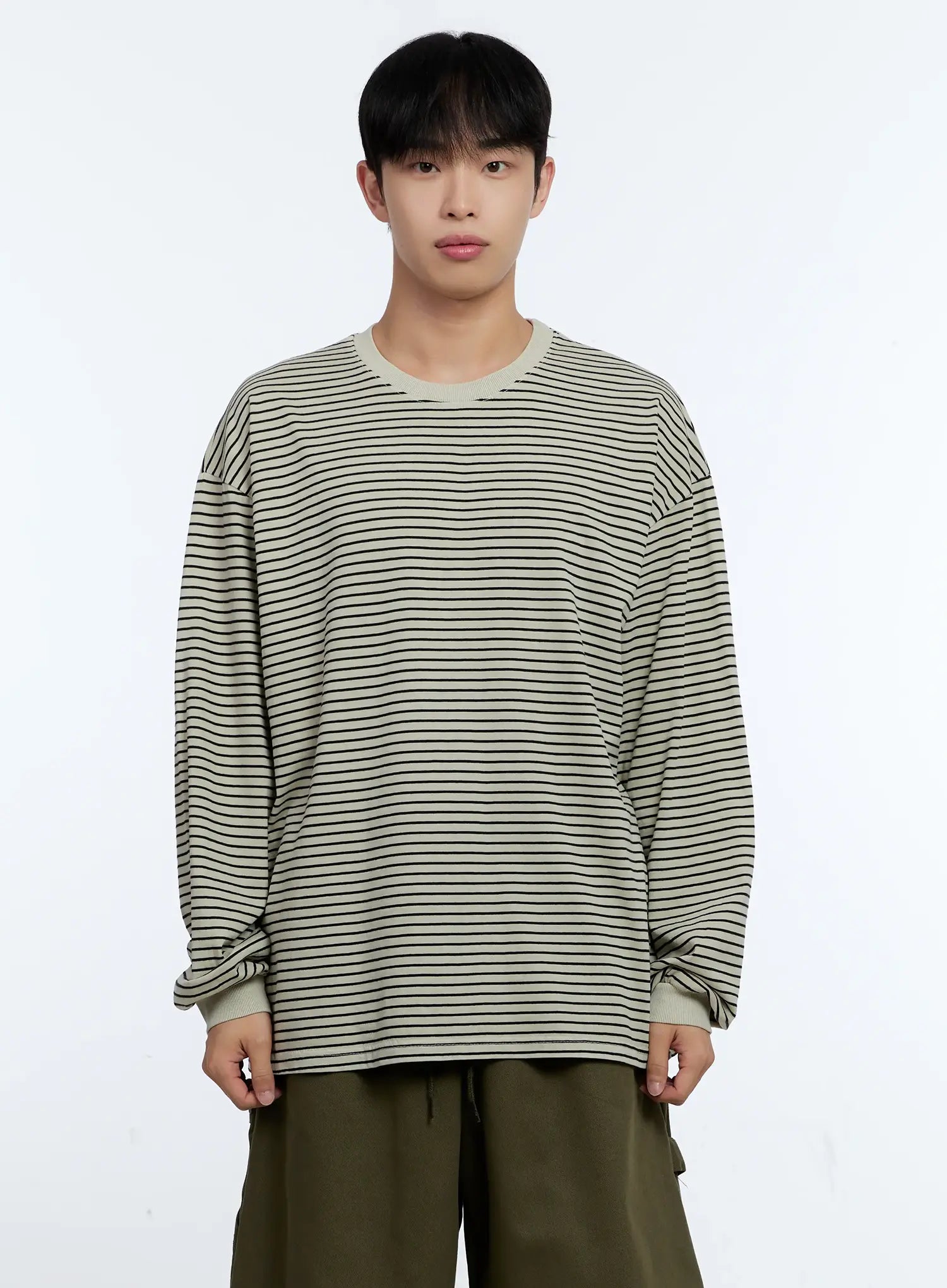 Men's Striped Crewneck Long Sleeve T-Shirt IG519