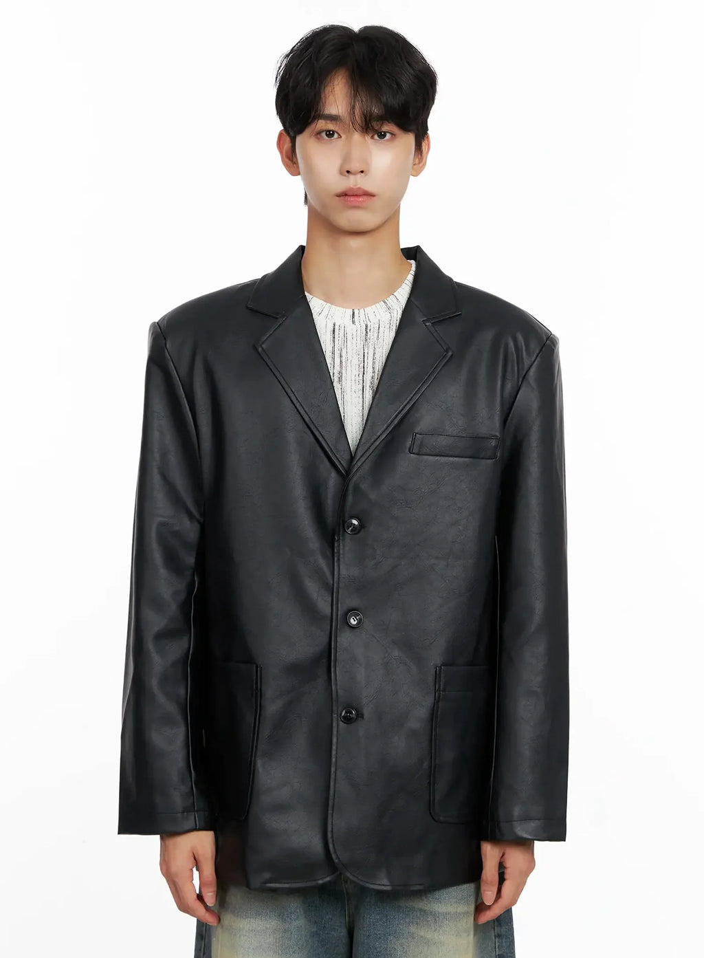 Men's Faux Leather Blazer Jacket IO516