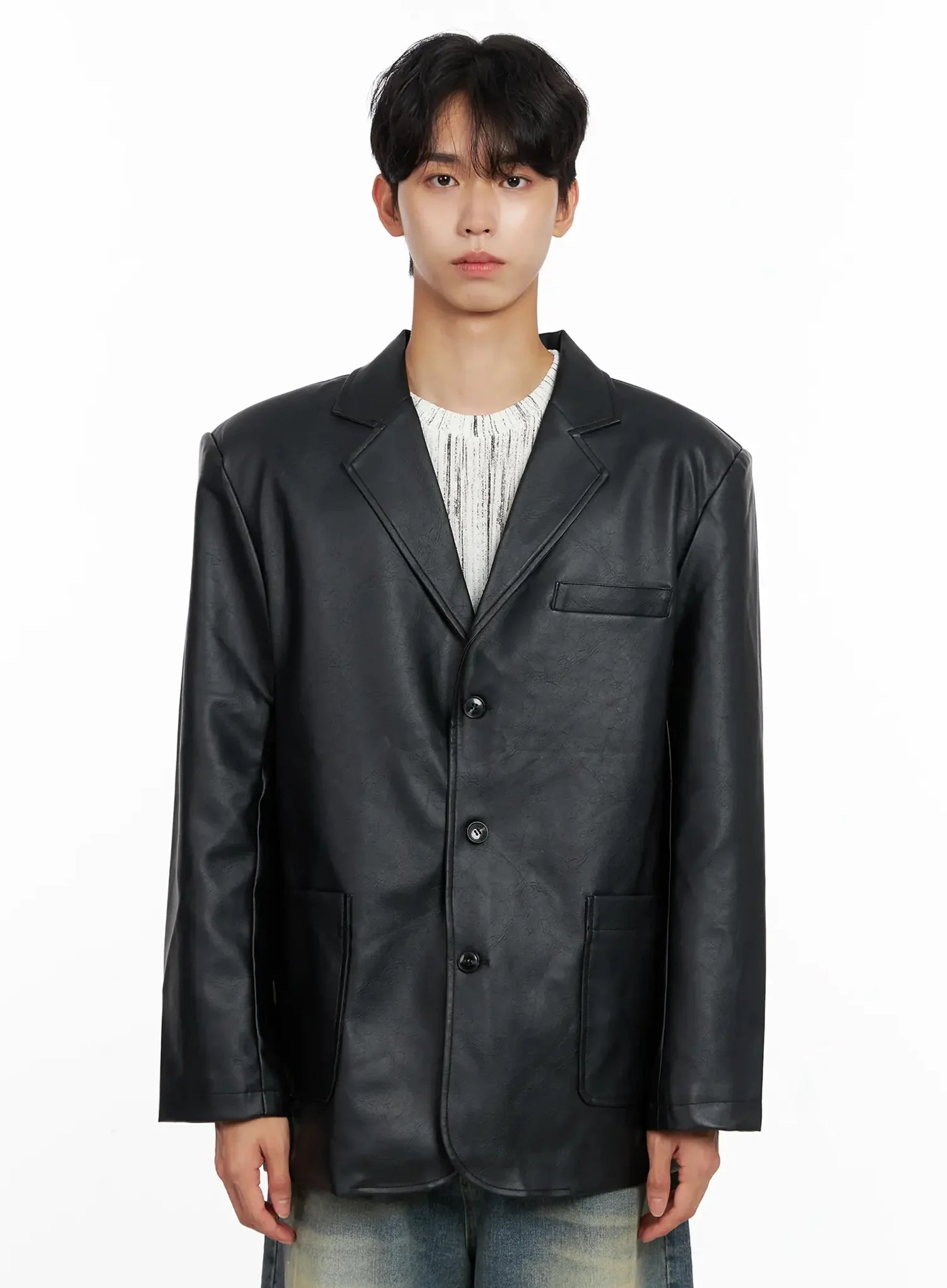 Men's Faux Leather Blazer Jacket IO516