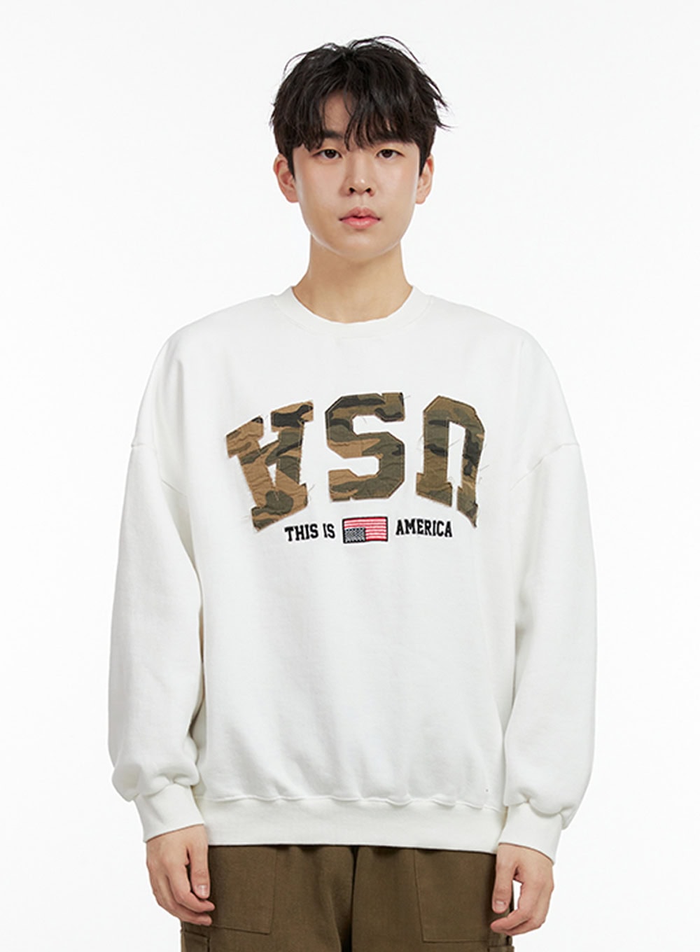 Men's Camo Patch Crewneck Sweatshirt IN422