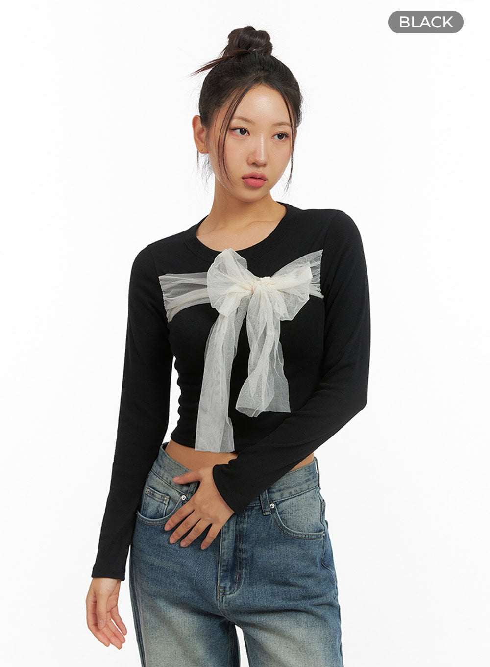 Ribbon Tied Long Sleeve Top IS402
