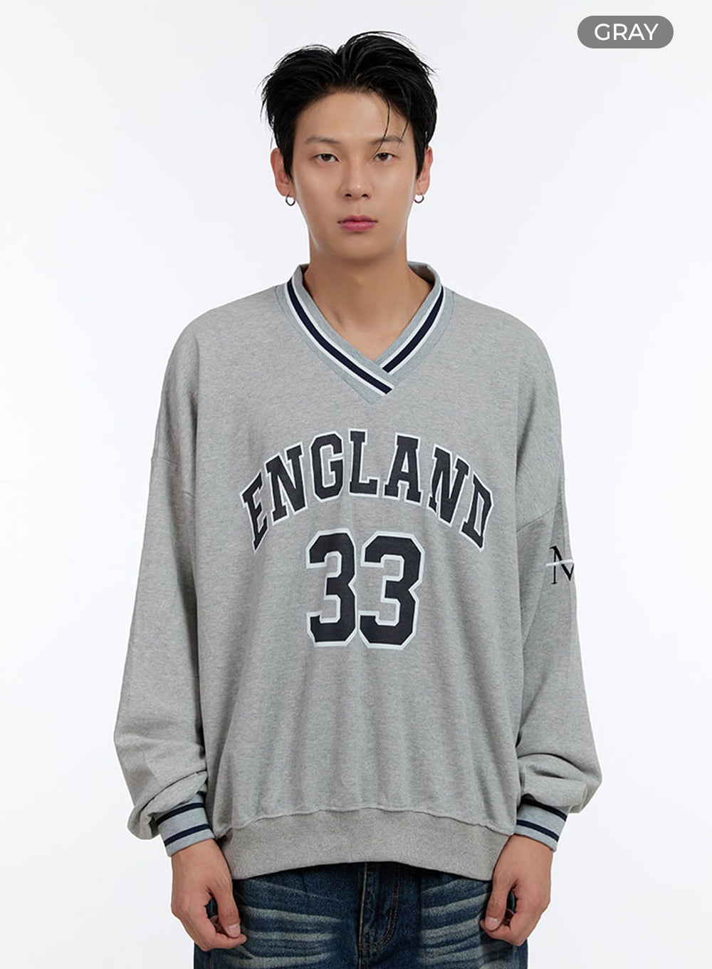 Men's Jersey Print V-Neck Sweatshirt IO428