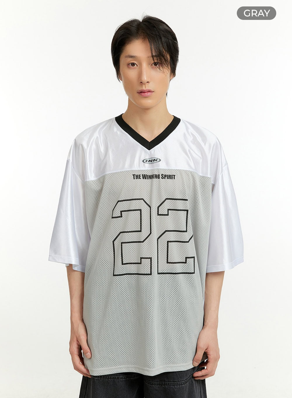 Men's Mesh Lettering V-Neck T-Shirt IL418