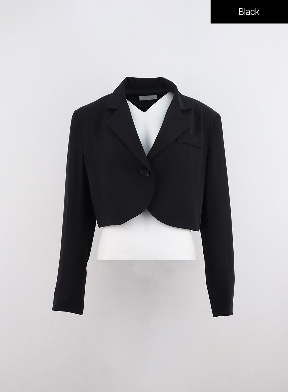 Solid Single Button Crop Jacket IO320