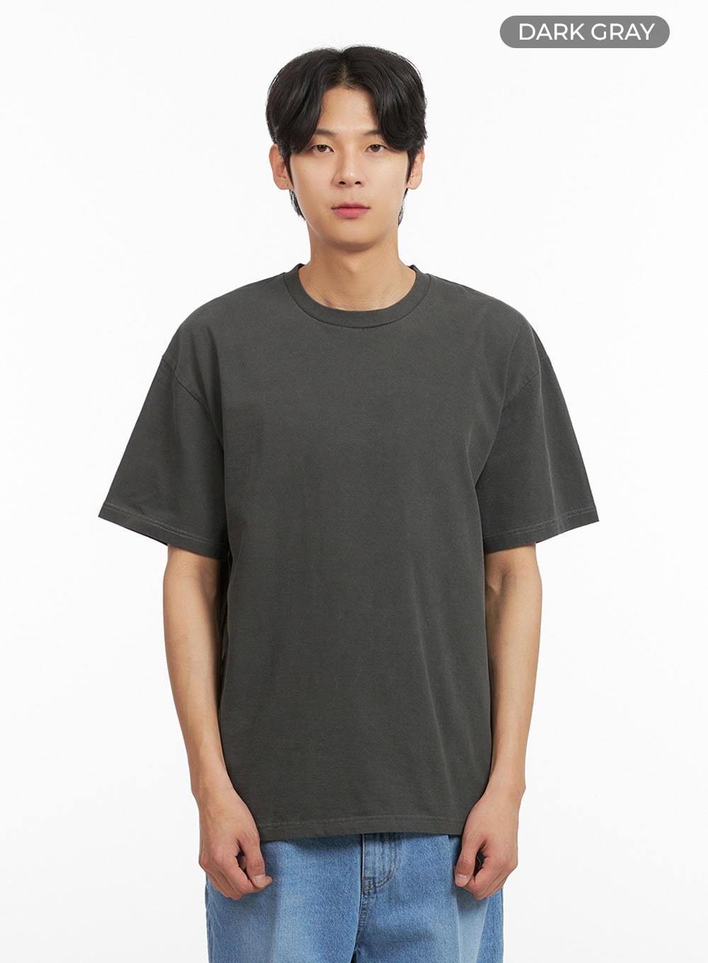 Men's Cotton Washed Round Neck T-Shirt (Black) IY431