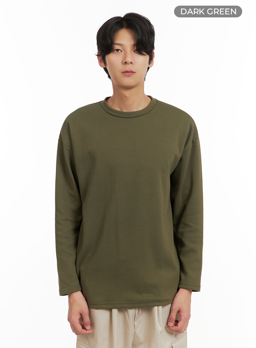 Men's Basic Oversize Long Sleeve Tee (Dark Green) IY402