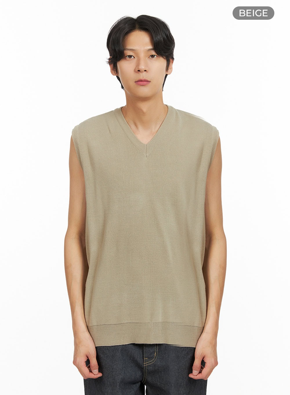 Men's Classic V-Neck Knit Vest (Beige) IY424