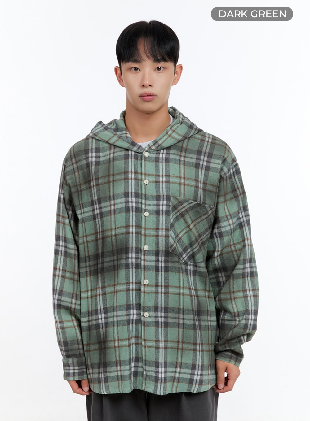 Men's Oversize Checkered Cotton Hooded Shirt IS413