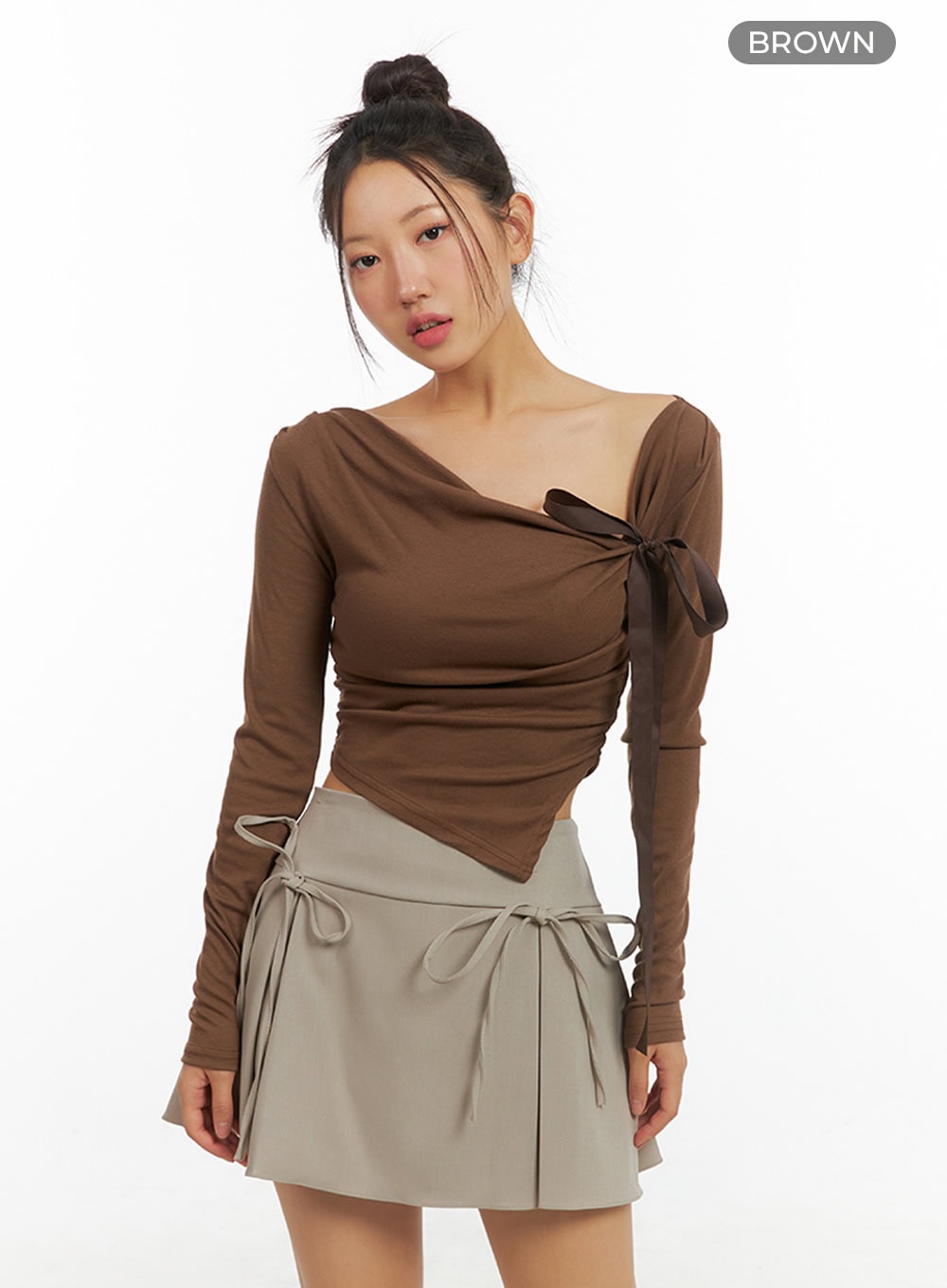 Ribbon Asymmetrical Slit Top IS402