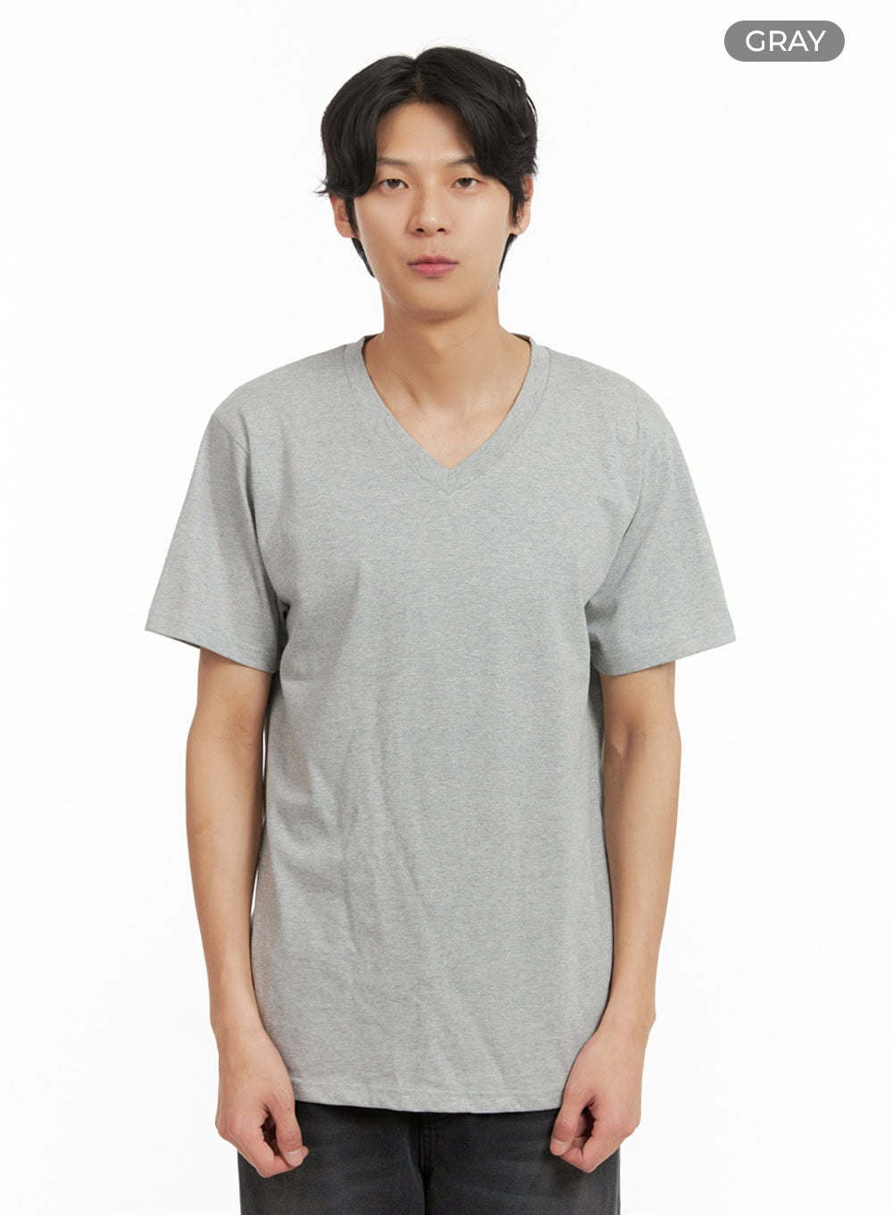 Men's Basic V-Neck T-Shirt (Gray) IY410