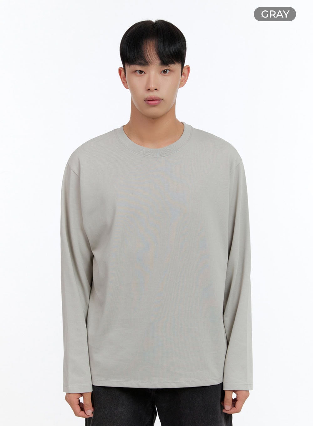 Men's Basic Cotton Long Sleeve T-Shirt (Gray) IS412