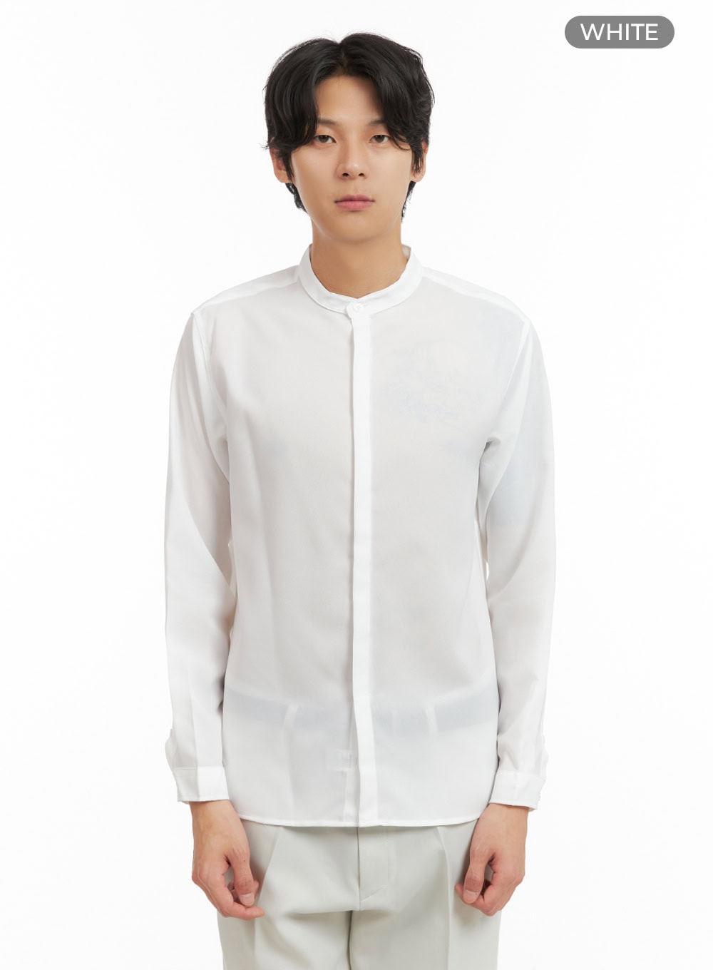 Men's Solid Collarless Long Shirt IY402