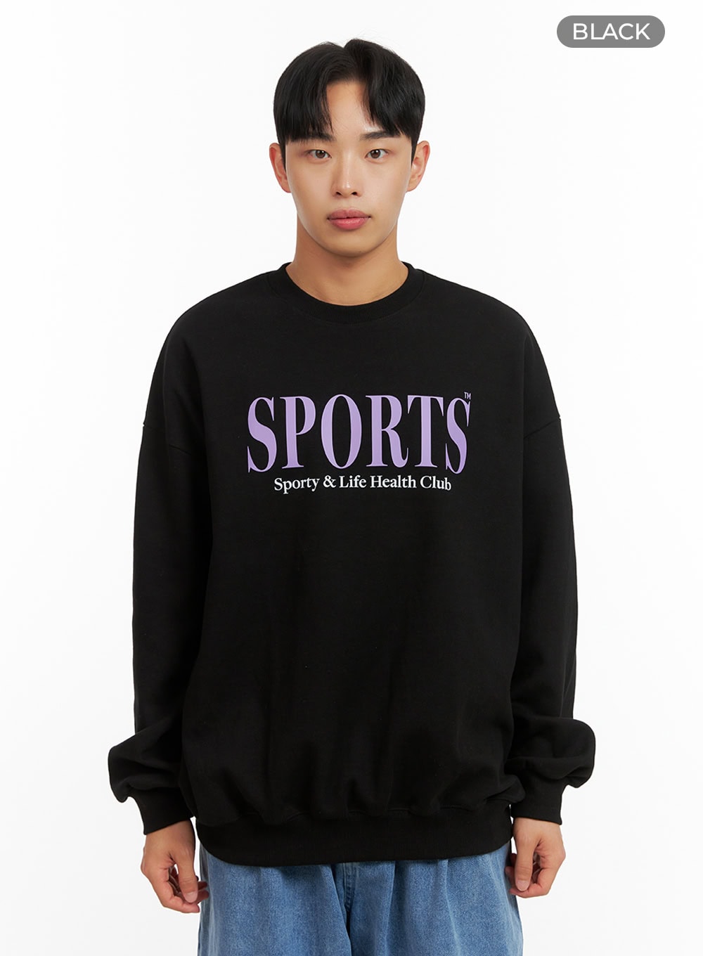 Men's Graphic Lettering Crewneck Sweatshirt (Black) IU412