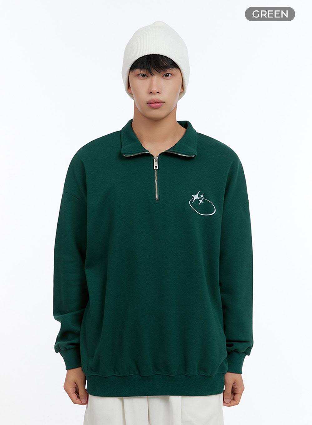 Men's Classic Cotton Half-Zip Graphic Hoodie (Green) IS413