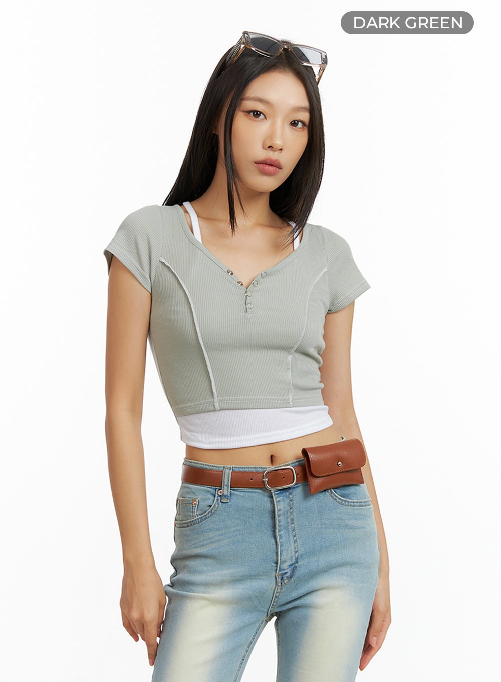 V-Neck Buttoned Crop Top IL409