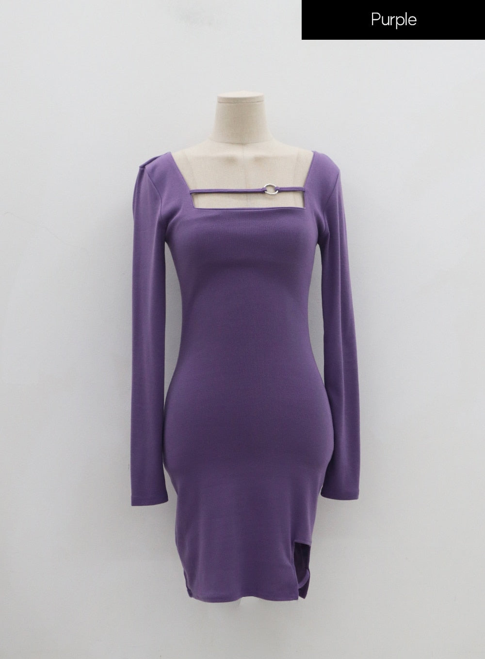 Square Neck Silver Color Hoop Mini Dress IN22