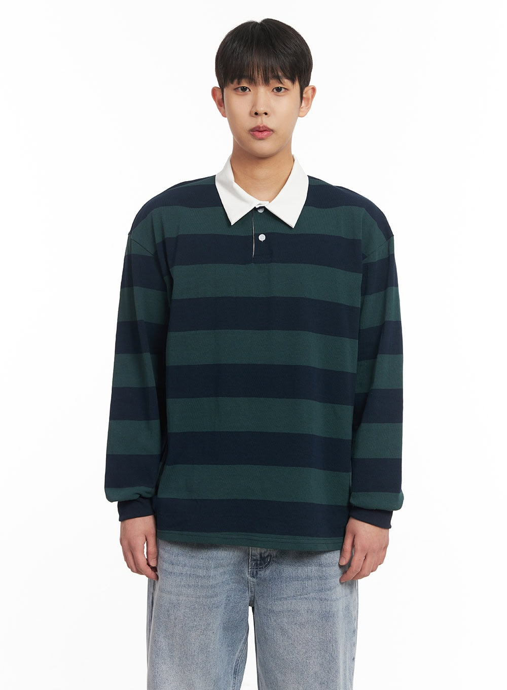 Men's Striped Long-Sleeve Collared Shirt IM514