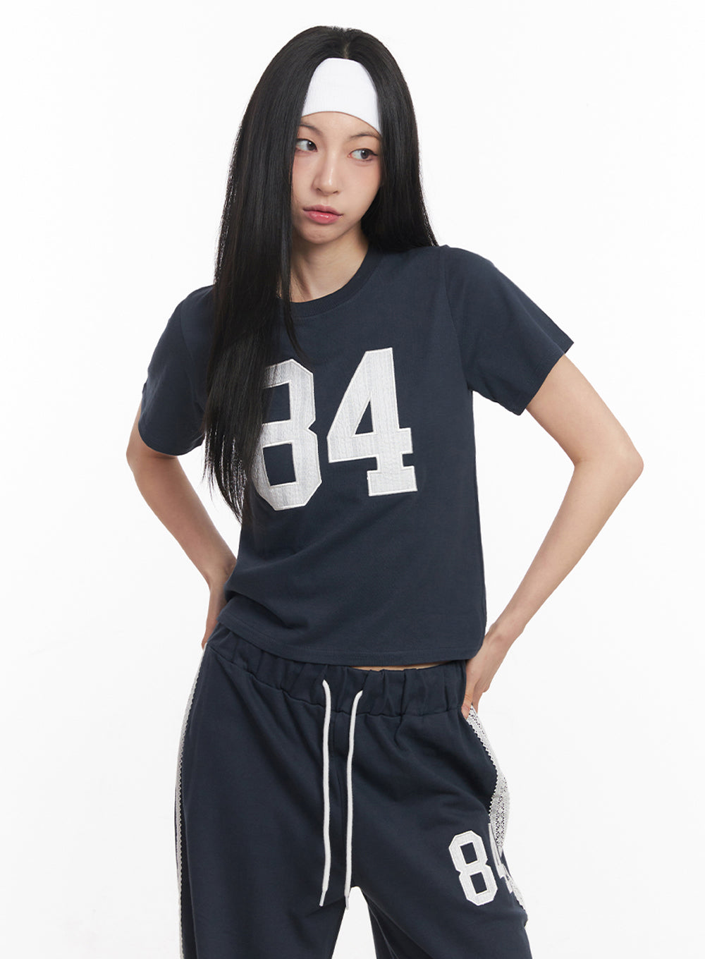 Lace Embroidered "84" Graphic Tee IY516