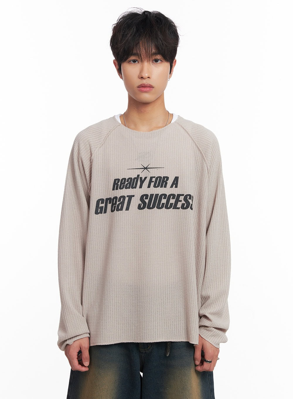 Men's Ribbed Graphic Raglan Sweatshirt IY508