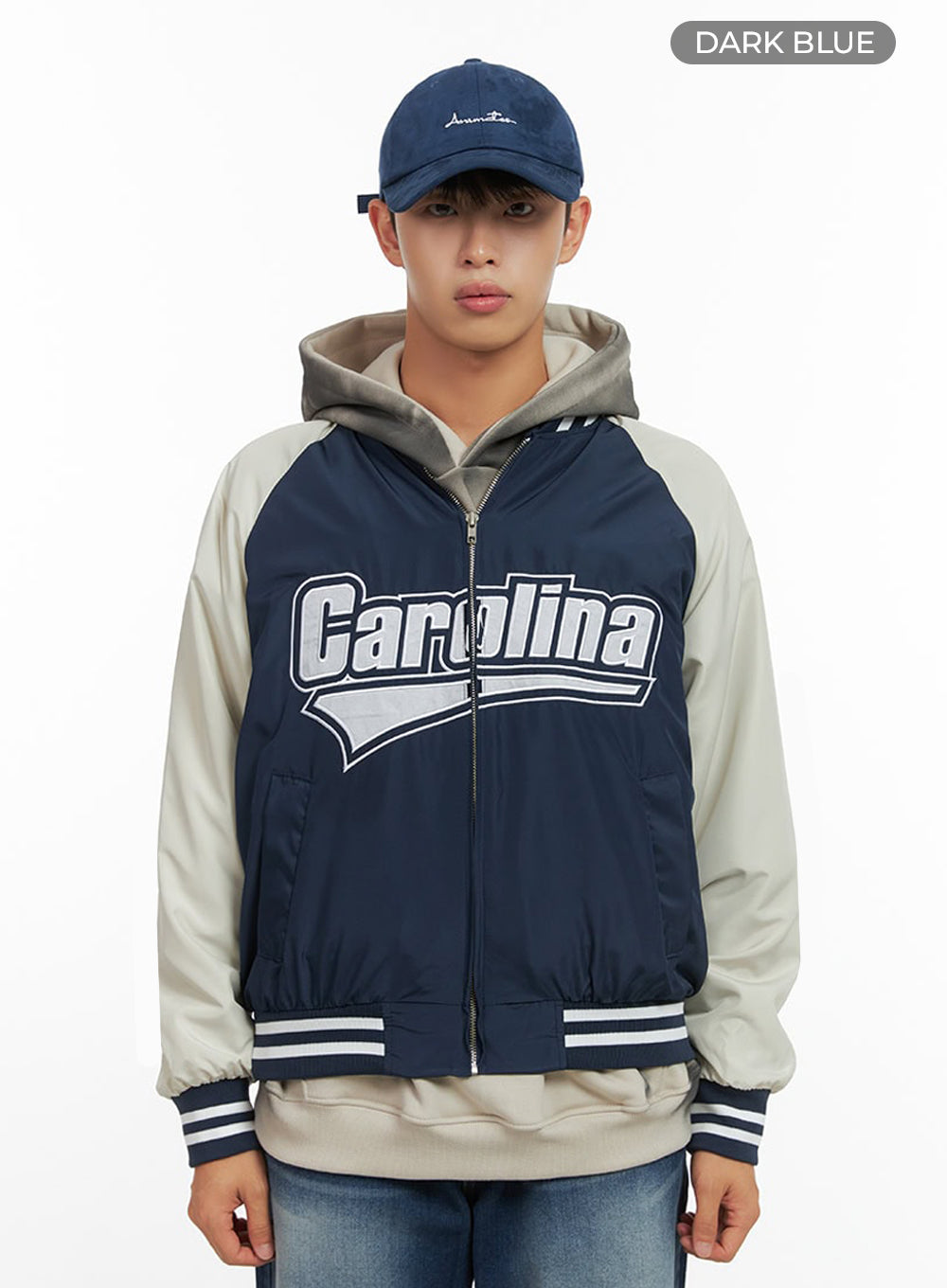 Graphic Nylon Zip Up Varisty jacket  IO420