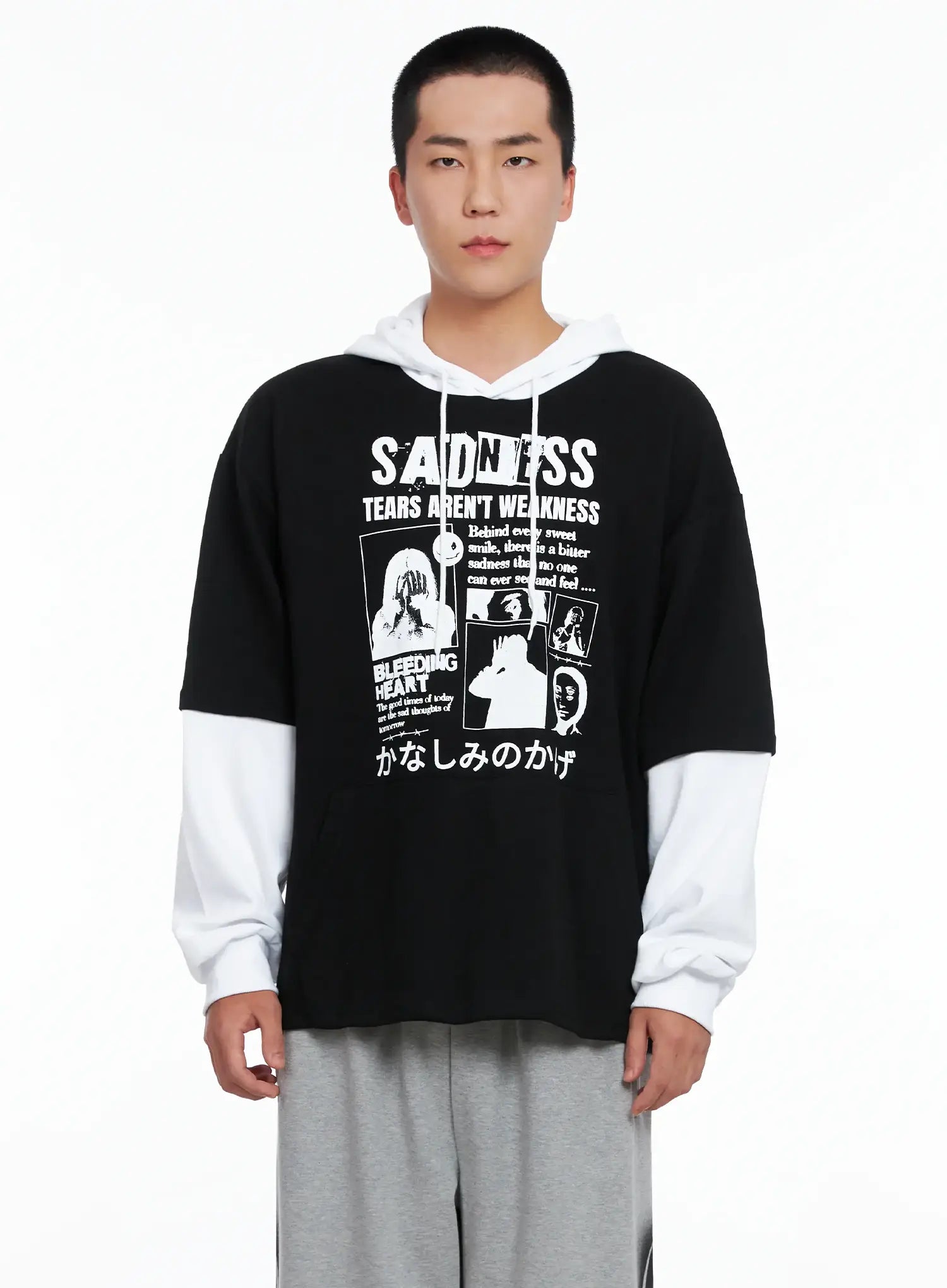 Men's Layered Graphic Hoodie Shirt IG529