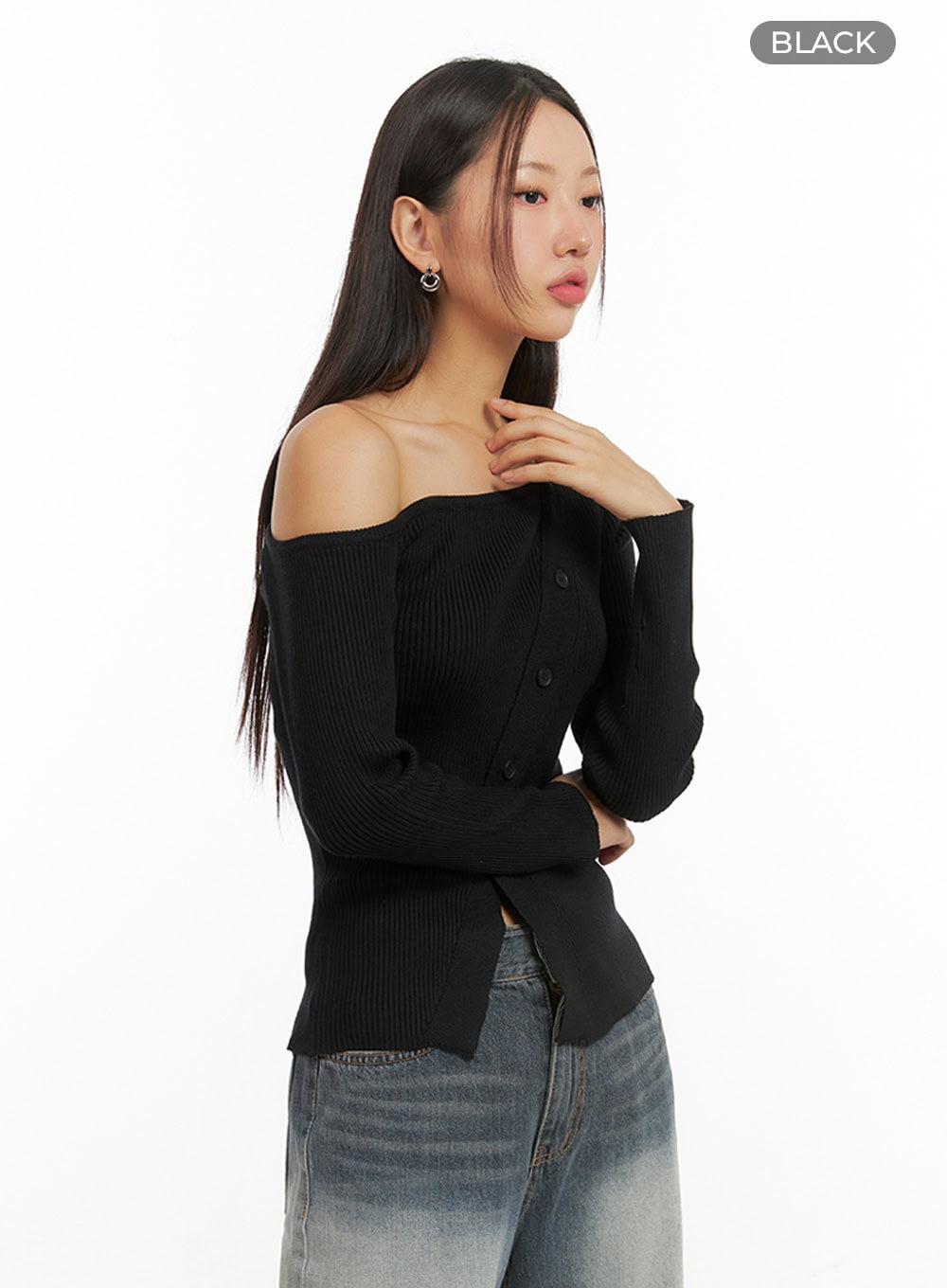 One-Shoulder Buttoned Slim Cardigan IS402