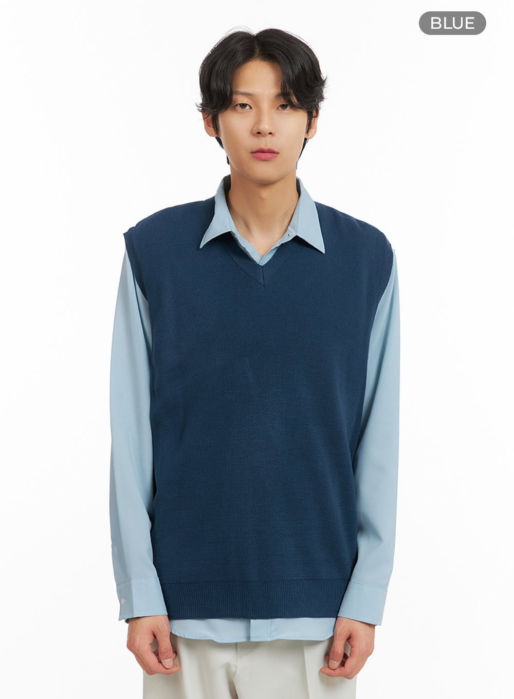 Men's Classic V-Neck Knit Vest (Blue) IY416