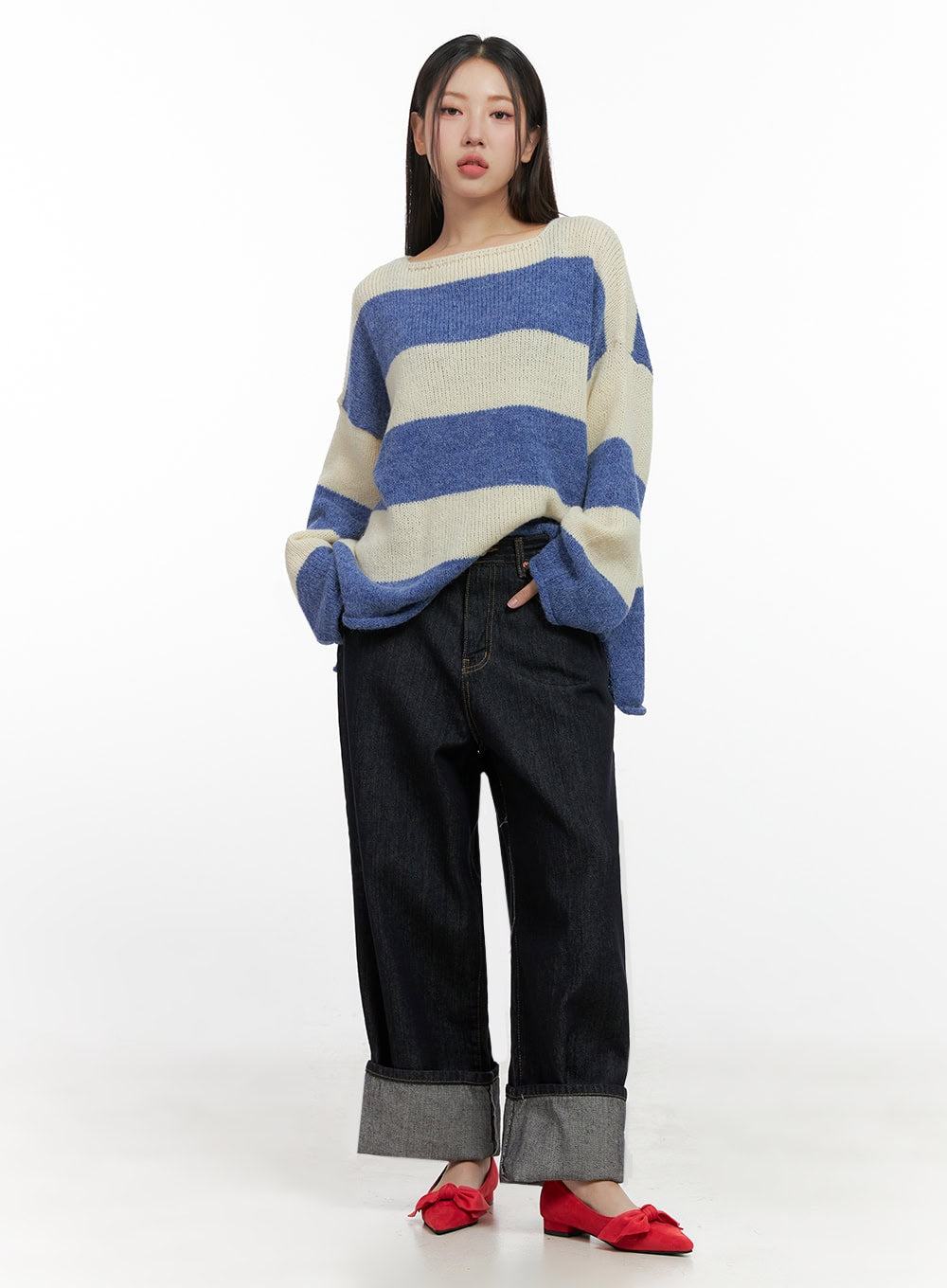 Oversize Stripe Wool Sweater IN415