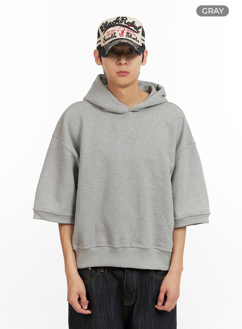 Men's Cozy Boxy Fit Hooded Sweatshirt (Gray) IU405