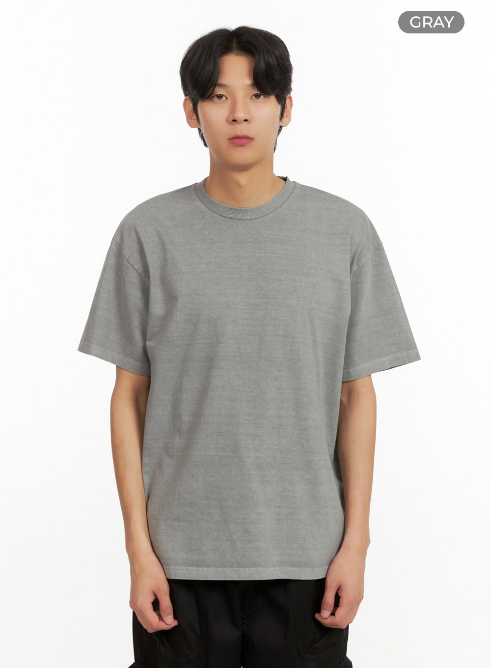 Men's Cotton Washed Round Neck T-Shirt (Gray) IY431