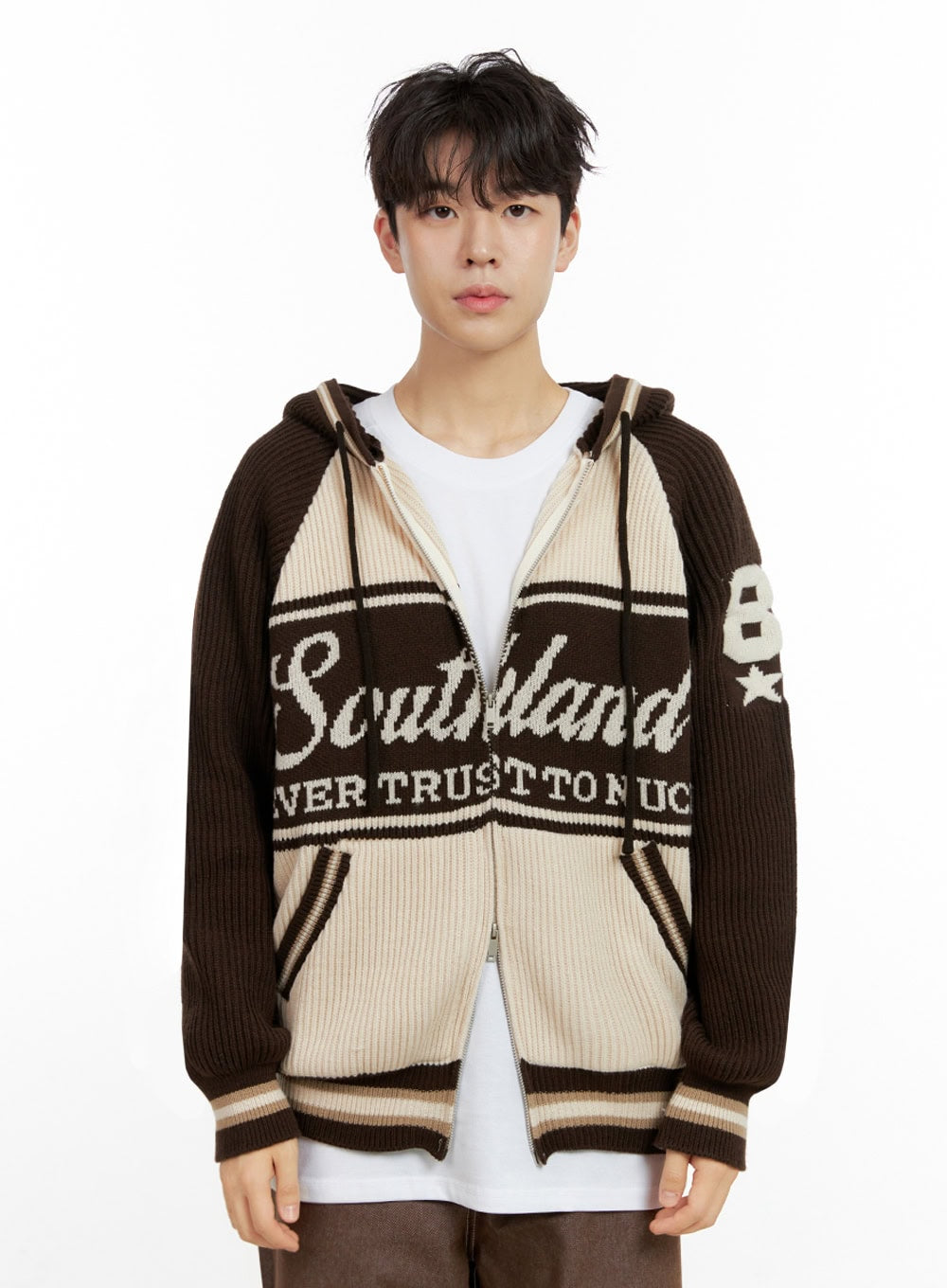 Men's Zip-Up Acrylic Hooded Sweater IN422