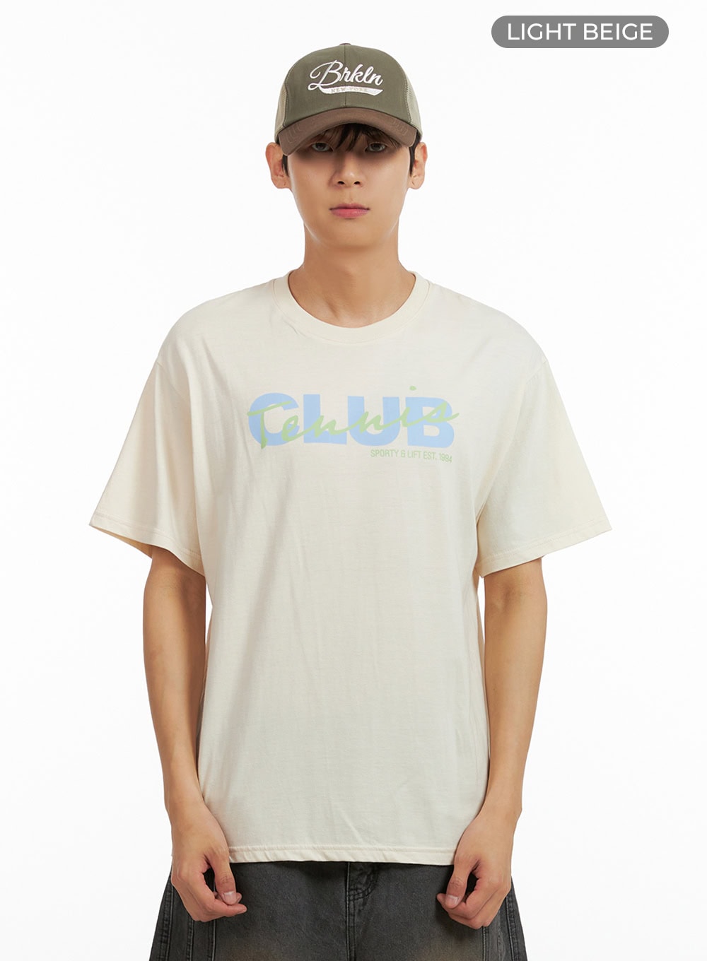 Men's Lettering Round Neck T-Shirt (Light Beige) IU419